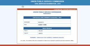 Albert John UPSC Mark sheet